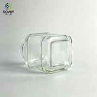 Toples Kaca Transparan Persegi Klasik 700ml, Wadah Kaca Food-Grade untuk Sirup dan Acar, Cocok untuk Penggunaan Rumah Tangga dan Pabrik