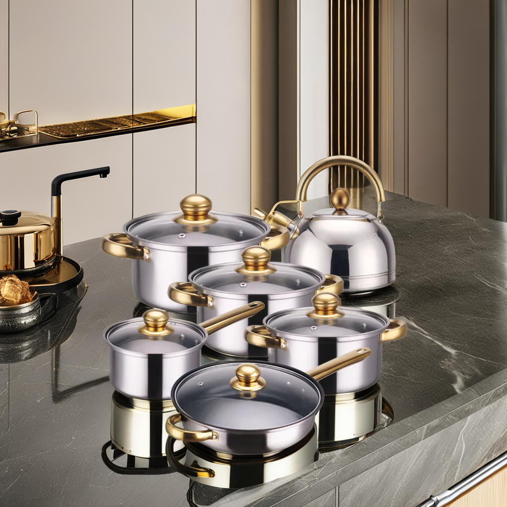 Modern Design 12 Pieces Pots Set Kitchen Cooking Pot Stainless Steel Non-stick Cookware Set with Handle · image 2