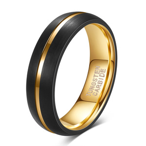 Anillo de Acero de Tungsteno Negro y Dorado de 6 mm, Anillo de Boda Unisex, Diseño Geométrico, Joyería - Product Image 5