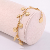 Bracelet de plage estival pour femme en argent sterling 925 avec breloques étoile de mer et coquillage, et pendentif doré