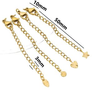 Cadena de extensión de acero inoxidable con cierre de langosta, juego de accesorios de joyería con diseño de estrella para reparación de collares y pulseras DIY - Product Image 3