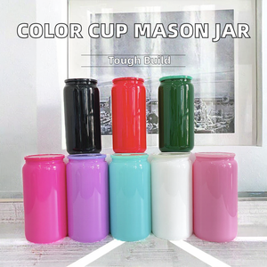 16-Ounce Double Vacuum Roller Glass Sublimate Color Cup <strong>Mason</strong> <strong>Jar</strong> with Colorful Plastic Straw Lid Drinkware - Product Image 6