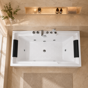 Bañera de <span class=keywords><strong>Hidromasaje</strong></span> Rectangular OEM de 800x1500mm para Villa con Jets de <span class=keywords><strong>Hidromasaje</strong></span>, Reposacabezas Dobles Negros y Grifo de <span class=keywords><strong>Torre</strong></span> - Product Image 2