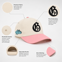 Topi Baseball Snapback Denim Premium Warna Krem Pink Bordir Logo 3D Custom Huruf Old English Terstruktur 5 Panel Topi Olahraga Unisex