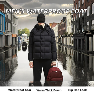 Vithas Industry <b>Men's</b> <b>Winter</b> <b>Waterproof</b> Hip Hop Style Wool Zipper Puffer <b>Jacket</b> Plus Size Hooded - Product Image 2