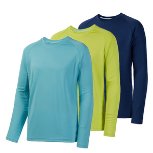 เสื้อตกปลาผู้ชายสีน้ำเงินแบบกำหนดเอง น้ำหนักเบา ทรงเข้ารูป คอกลม ระบายอากาศ แห้งเร็ว ป้องกันแสงแดด UPF 50 ผลิตจากโพลีเอสเตอร์ 100% เหมาะสำหรับวิ่ง ใส่ได้ในฤดูใบไม้ร่วง - Product Image 1