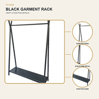 Expositor de Ropa Negro Personalizado con Barra para Colgar, Base y Estante, Diseño Desmontable para Tiendas de Ropa