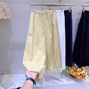 Women's XL Size Summer Casual Trousers Loose-Legged <strong>Harem</strong> <strong>Pants</strong> Elastic Mid Lace Solid Color Wide-Leg Fit for Wrinkled Girls - Product Image 3