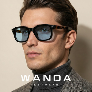 Wanda <b>Square</b> Acetate Full Rim <b>Sunglasses</b> S31241 Men UV400 Protection Type 3 Sunshades Black Frame TAC Lens - Product Image 1