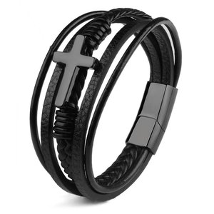 <span class=keywords><strong>Bracelet</strong></span> en fer croisé style punk pour <span class=keywords><strong>homme</strong></span>, modèle L101, best-seller transfrontalier de Yiwu, avec corde tressée multicouche et fermoir magnétique, bijoux - Product Image 3