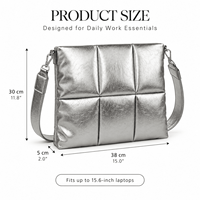 Sac pour ordinateur portable matelassé en tissu métallisé personnalisé 14 pouces, sacoche d'épaule bandoulière avec sangle réglable