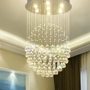 ampoule boule de cristal Suppliers-Plafonnier LED suspendu composé de boules de cristal, design moderne, éclairage d'intérieur, luminaire décoratif de plafond, montage en surface sur panneau, 7/GU10