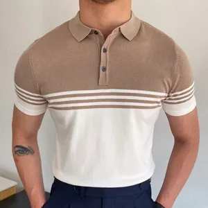 2024 Summer Men's Short-sleeved Knitted Casual POLO Shirts Contrast Color British Slim Lapel Ice Silk POLO Shirt Men Clothes