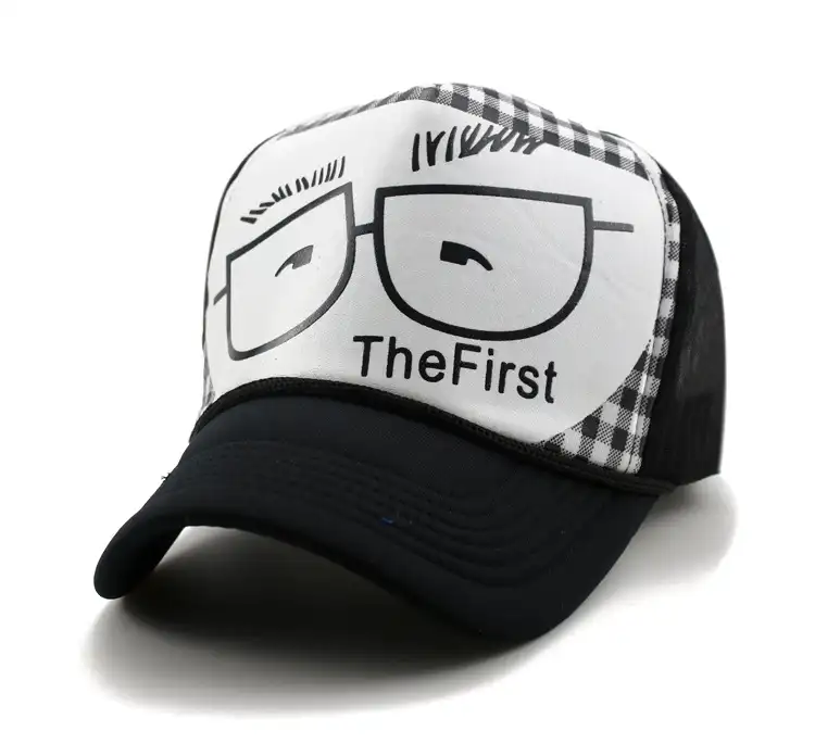 Güneşlik baskı şapkalar serin Hip-hop siyah nefes örgü gözlük komik şoför şapkası