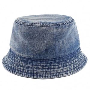 Vente en gros de chapeaux seau bleus unis pour hommes et femmes en denim - Product Image 4