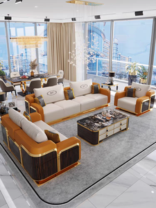Juego de Muebles Seccionales de Lujo para Sala de Estar, Diseño Italiano Moderno, Cuero Genuino, Metal, Estilo Contemporáneo para Hoteles - Product Image 3