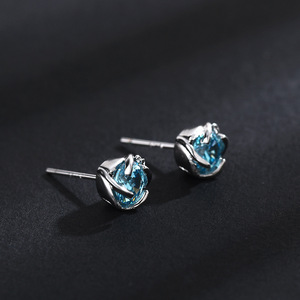 Stud Earrings 925 Sterling Silver Blue Rose Flower Shape Claw Setting For Couples Gift - Product Image 3