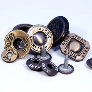 Custom Buttons Jeans Brand Name Logo Design Copper Zinc Alloy Round Metal Shank Buttons Rivets Custom Buttons Jeans Metal Rivets