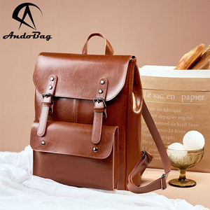 กระเป๋าเป้สะพายหลัง AndoBag ขนาด 14 นิ้ว สำหรับผู้หญิง ทำจากหนังวัวแท้ ความจุขนาดใหญ่ สไตล์เรโทร กระเป๋าสะพายไหล่สำหรับสุภาพสตรี รุ่น 2300 - Product Image 1