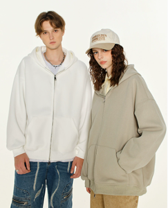 Vente en gros 100% coton hommes automne mode sweat à capuche exceptionnel 350G épais fermeture éclair personnalisé en peluche polaire couleur unie sur mesure à capuche - Product Image 3