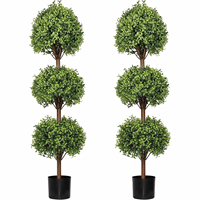 Décoration extérieure : Boule de buis artificielle sphérique en plastique synthétique, fausse plante verte avec pot en plastique noir