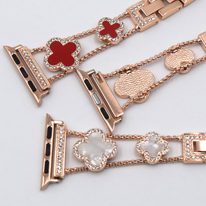 Trèfle à quatre feuilles de luxe avec <span class=keywords><strong>bracelet</strong></span> de montre en diamant pour montre <span class=keywords><strong>apple</strong></span> <span class=keywords><strong>8</strong></span>/7/6/5/4/3/2 femmes mode <span class=keywords><strong>bracelet</strong></span> de montre en métal allié - Product Image 3