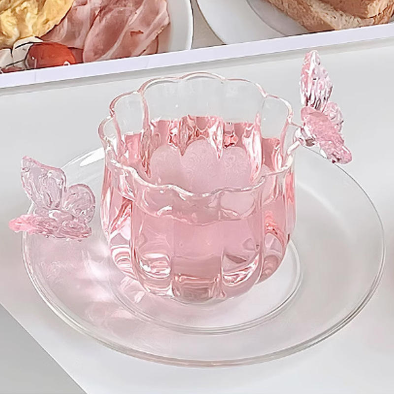 Lotus cup with saucer-pink butterfly