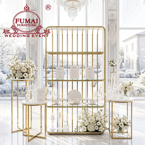 Estante para vinos moderno de latón FUMAI con estantes de vidrio, expositor para bodas, eventos y bares - Product Image 2