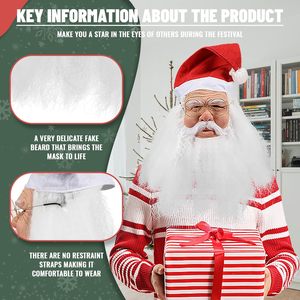 Máscara de Papá Noel JoyFuncos con sombrero y barba, accesorios de disfraz con rostro realista para Navidad, para adultos, hombres y mujeres - Product Image 4