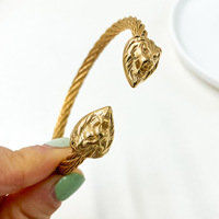 Mode plaqué or en acier inoxydable Double tête Lion loup tête de léopard Bracelet câble torsadé fil hommes femmes Bracelet manchette ouvert