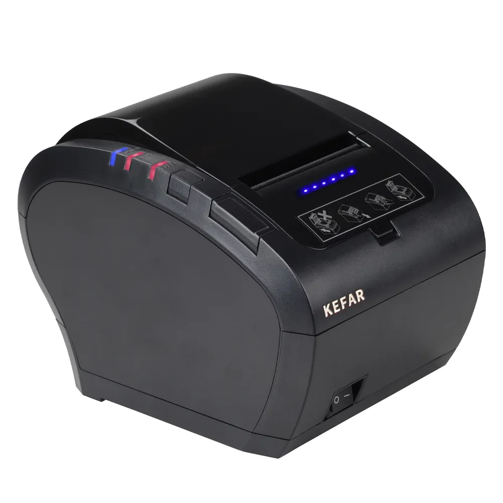 KEFAR Printer penerimaan termal, Printer dapur profesional POS 80mm dengan lampu LED Flash suara besar pemotong otomatis ESC/POS