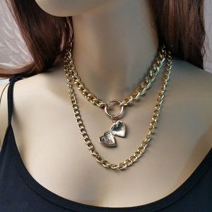 Collier pendentif en forme de cœur ouvrable, chaîne multicouche en alliage de zinc et acier, couleur or, bijoux cadeau pour femmes, accessoire de mode - Product Image 3