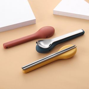 Ensemble de couverts portables 3 pièces en acier inoxydable (fourchette, cuillère, couteau) pour l'école, le camping et les voyages en extérieur - Product Image 4