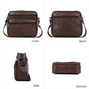 Bolso Cruzado para Hombre de Piel Genuina de Vacuno con Textura Lichi, Duradero, para Negocios y Viajes, Primavera 2024, Color Café, Marca Privada Licenciada - Product Image 4
