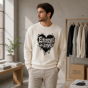 Men's Cream Cotton Crewneck Pullover <b>Sweatshirt</b> Valentine Graphic <b>Sweatshirt</b> - Product Image 5