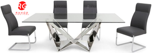 Glas und Chrom Rechteck Esstisch und 4 Viola Silber Grau Stühle Glas Esstisch 200cm - Product Image 6