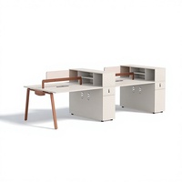 Estación de Trabajo de Oficina Moderna y Ecológica de Madera Sólida con Doble Pantalla, Modular para 2-8 Personas, Escritorio para Personal con Cajones Integrados para Archivos