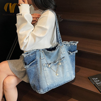 Sac à main décontracté pour femme, sac de plage, sac à bandoulière, sac fourre-tout en jean réutilisable et personnalisé, fabriqué en Chine