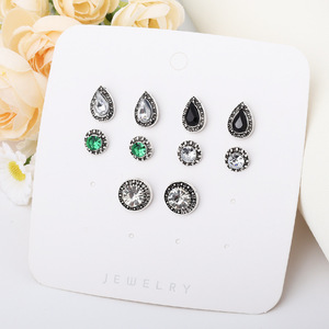 Boucles d'oreilles tendance en cristal et strass, forme goutte d'eau, serti clos, bijoux de fête pour femme, lot de 5 paires - Product Image 1