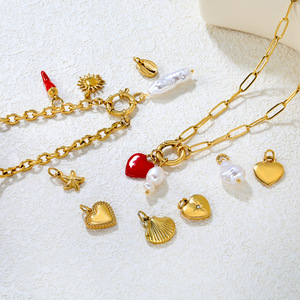 Collar de Perlas con Forma de Corazón, Chile, Estrella de Mar y Concha, Estilo Europeo, en Acero Inoxidable, Accesorio para Mujer - Product Image 3