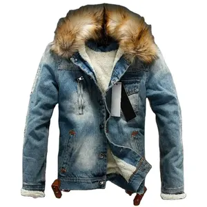 Herbst und Winter Jugend Herren mantel Kapuze Ragged Edge Vintage Denim Mantel Herren Dicke Jacke mit Loch Patch Denim Mantel