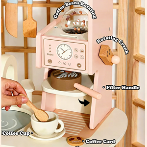 Jouet en bois pour enfants : Machine à café, four à micro-ondes, lave-linge, sèche-linge, plaque à induction, rôle de femme au foyer - Product Image 4