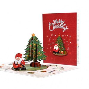 Carte de vœux de Noël 3D pop-up avec estampage or, motif arbre et bonhomme de neige, nouveau design 2023 - Product Image 2