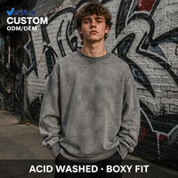 Sweat-shirt à col rond pour homme, coupe ample, en molleton lourd 360 GSM, gris délavé à l'acide, style vintage, épaules tombantes, pour le streetwear
