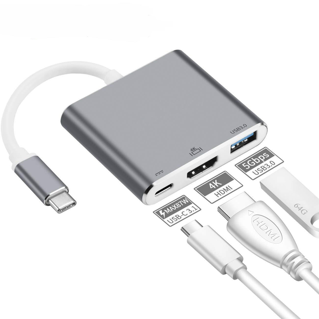 High Quality 3 in 1 Usb Hubs with Usb c 3.1+4k Hdmi+ Usb3.0(5Gbps) and Usb3.0 Hub High Speed Usb Hub for Laptop