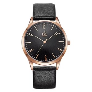 Montre à quartz imperméable de style couple, cadran argenté minimaliste, chiffres arabes, bracelet en cuir noir, montre décontractée pour homme et femme - Product Image 6