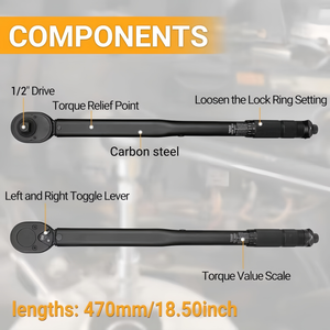 Llave Dinamométrica de Tubo Plano con Mango Negro de 1/2 Pulgada, 10~<span class=keywords><strong>150</strong></span> <span class=keywords><strong>Ft</strong></span>-Lb y 13.6~203.5 Nm, para Reparación de Motos y Automóviles - Product Image 2