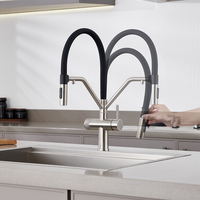 Robinet de cuisine moderne en acier inoxydable, à poser sur comptoir, avec double poignée, col de cygne, pivotant à 360°, à haut arc, pour eau potable