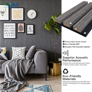 Paneles Acústicos de Madera Tech Wood Veneer, Tres Lados en Negro Albaricoque, Paneles Acústicos de Listones de Madera Insonorizantes, Panel Acústico Akupanel - Product Image 1
