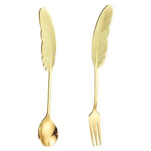 Feather <b>Spoon</b> And Fork 304 Stainless Steel Dessert Utensils For <b>Coffee</b> Fruit Bird's Nest Gift - Product Image 5
